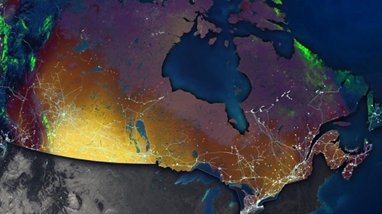 Map of Canada showing higher energy usage in southern portion of the country