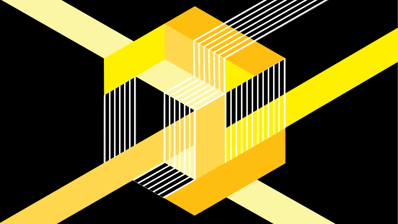 Yellow hexagon and lines on black background