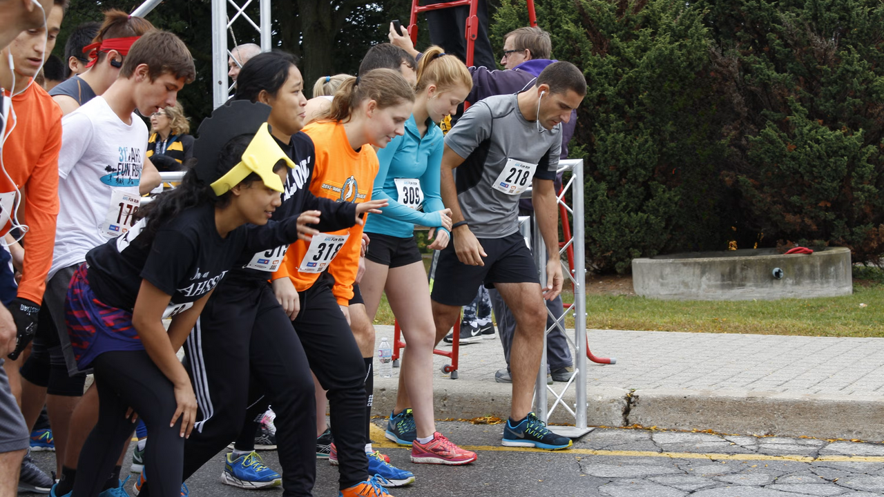 In line view of participants at the start of the race
