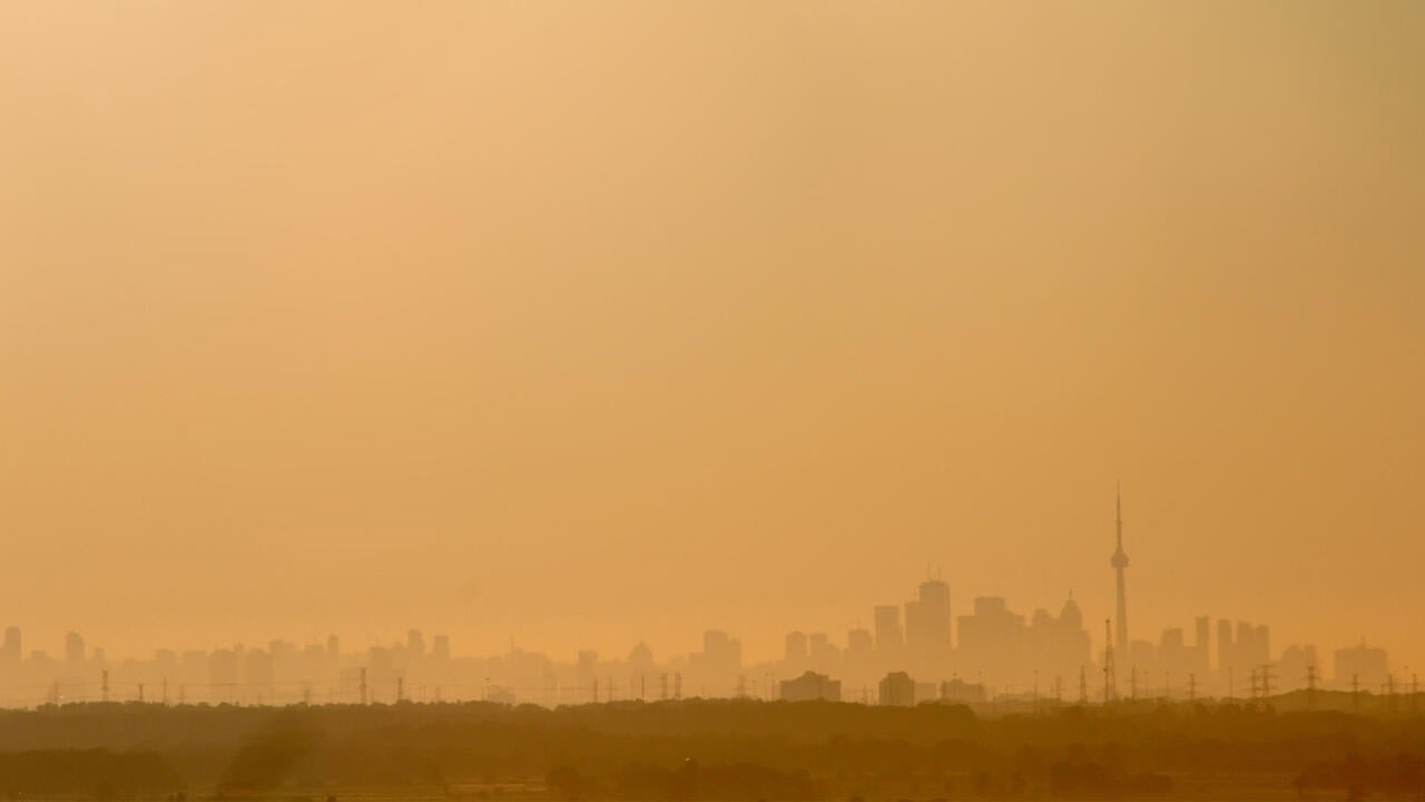 smoke-filled sky with the Toronto skyline