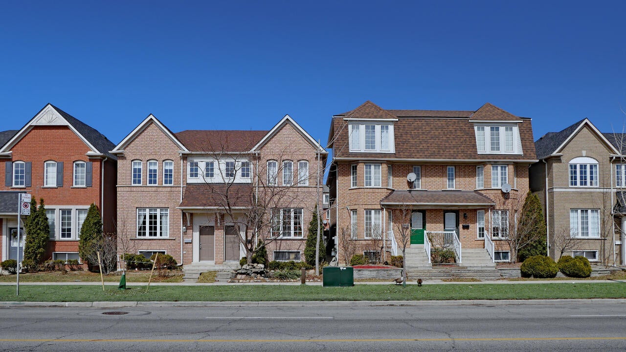 Residential neighborhood with modern brick semi-detached houses 