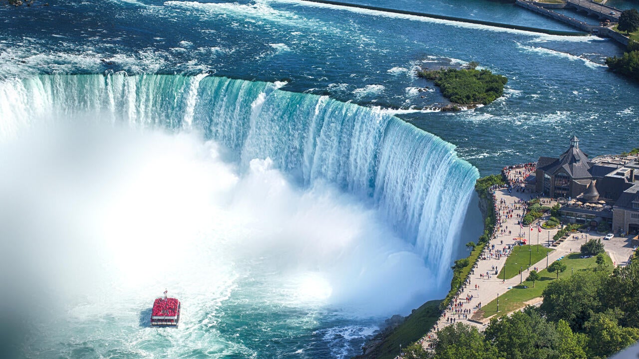 Niagara Falls boat tours attraction at Horseshoe Falls at Niagara Falls, Ontario, Canada