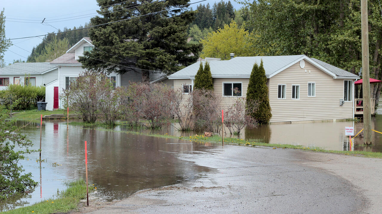 Suburban neighborhood in British Columbia experiencing flooded streets