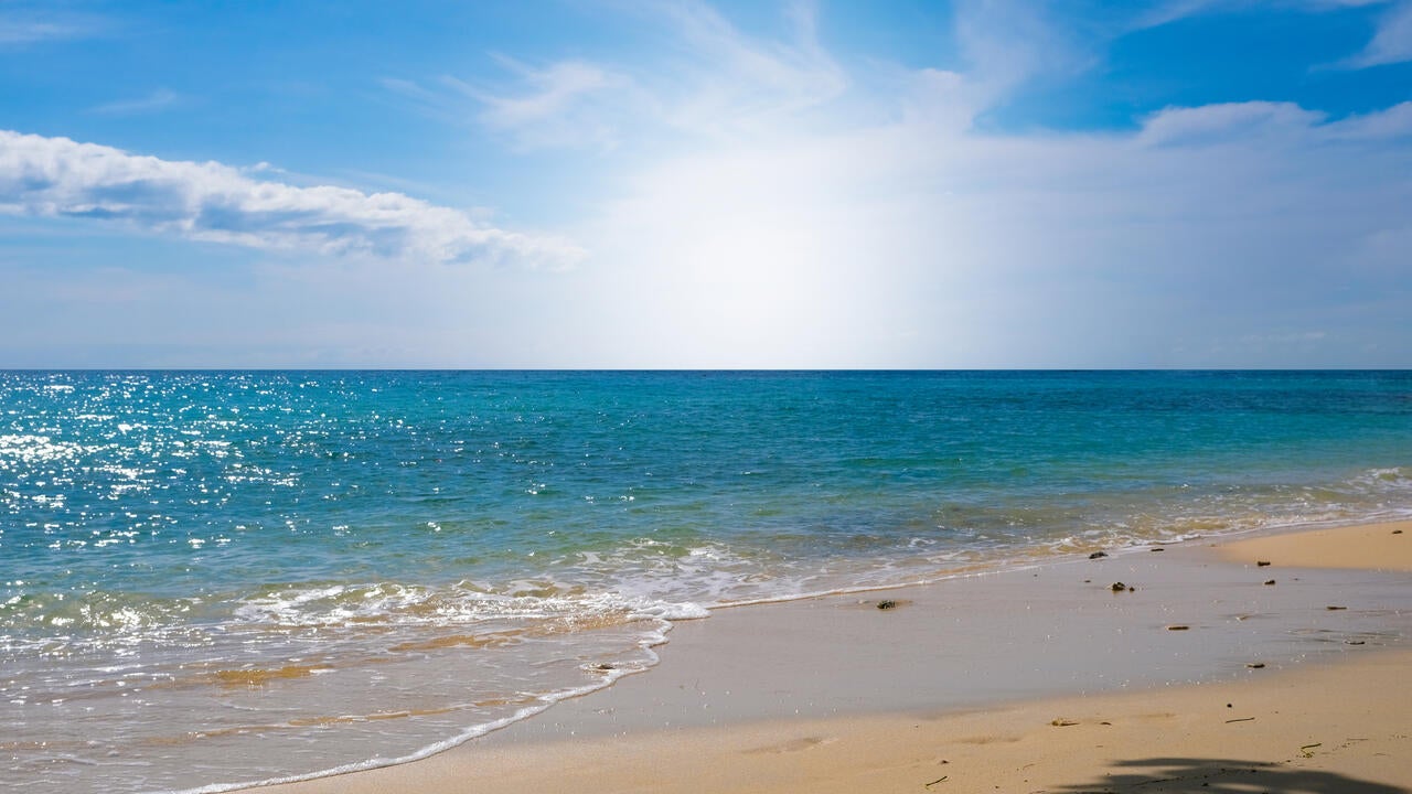 Sparkling sea water contrast with the blue sky