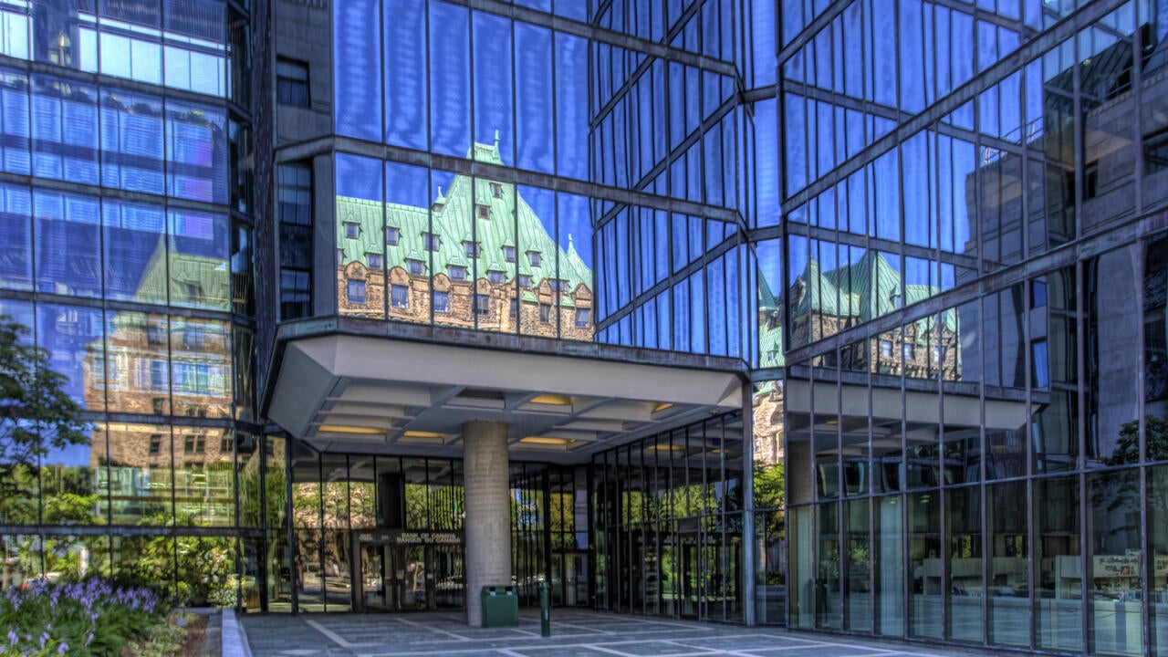 Parliament reflected in Bank of Canada building, Ottawa