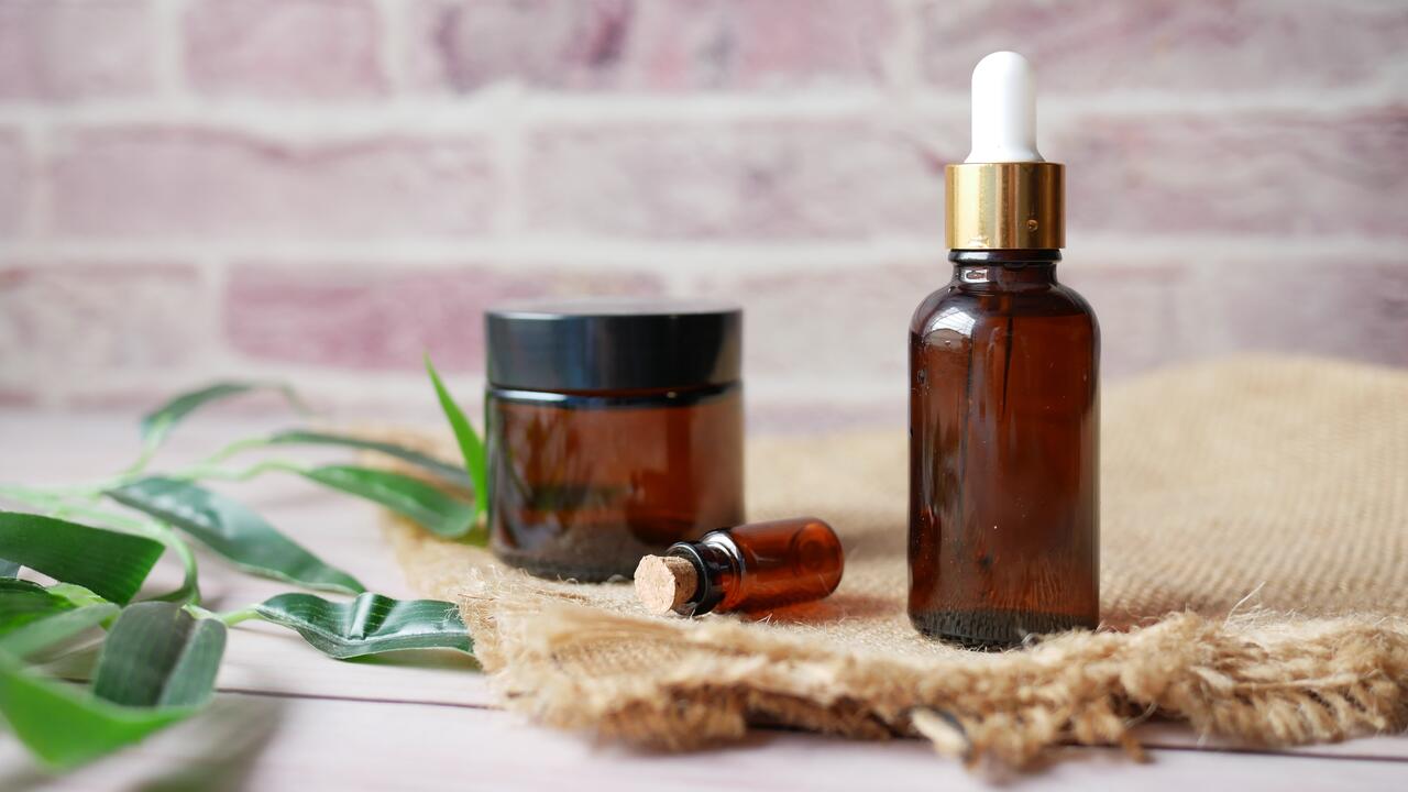 Skincare products in glass containers