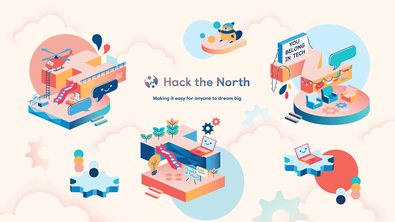 An illustration featuring the hack the north logo