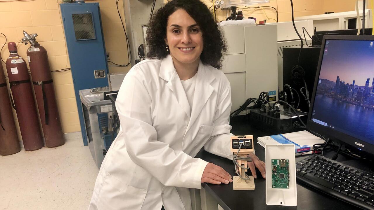 Dr. Hajar Abedi helped refine a prototype radar device developed at the University of Waterloo into a wall-mounted unit now in u