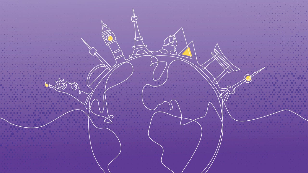 international education week logo - purple globe