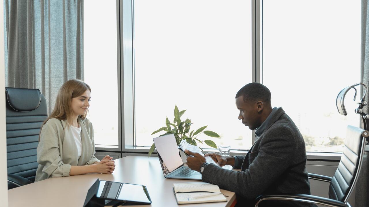 Young woman participates in a job interview