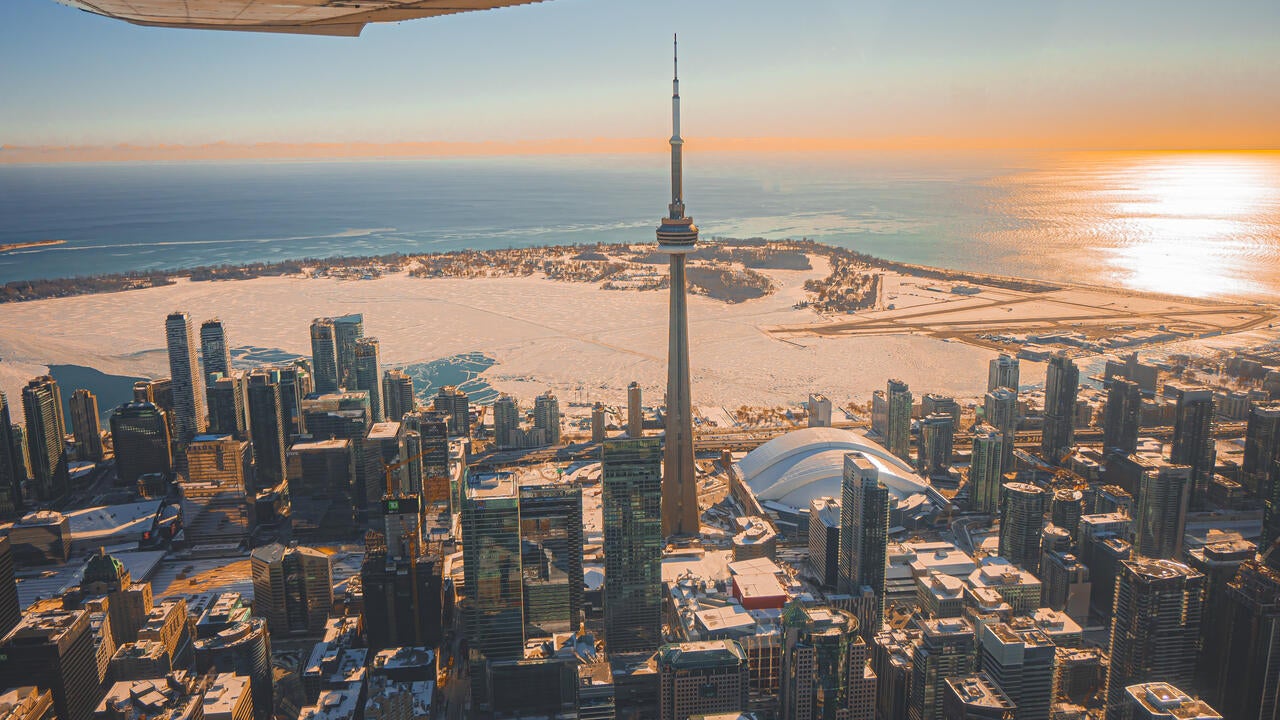 Aerial shot of Toronto from the plane.