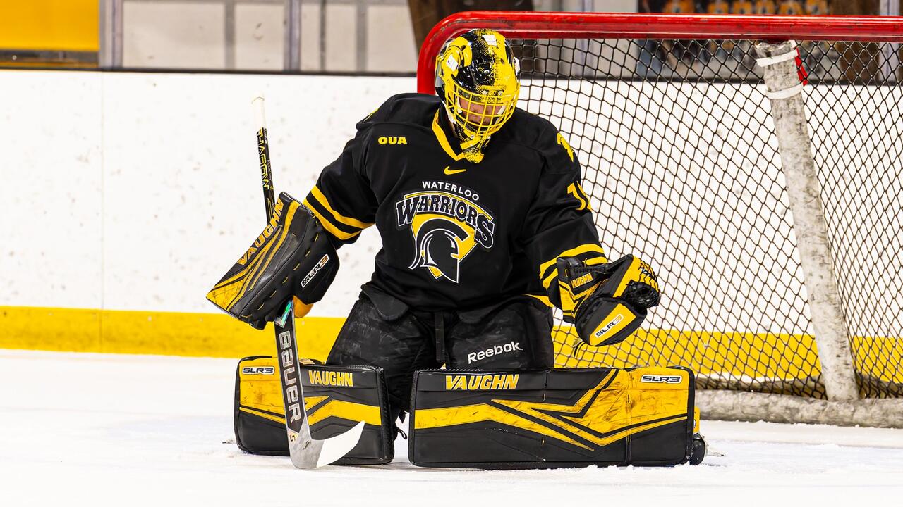 Matt Onuska guards the net for the Waterloo Warriors
