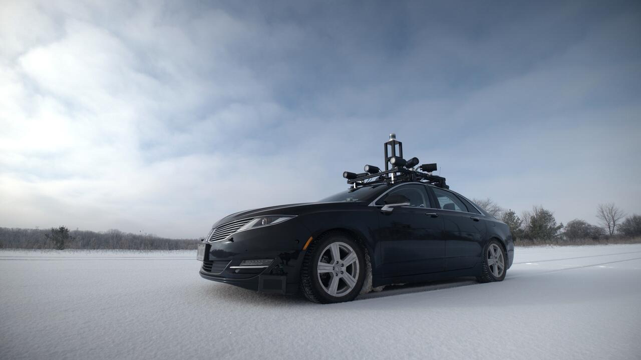 Autonomoose vehicle on test track in winter