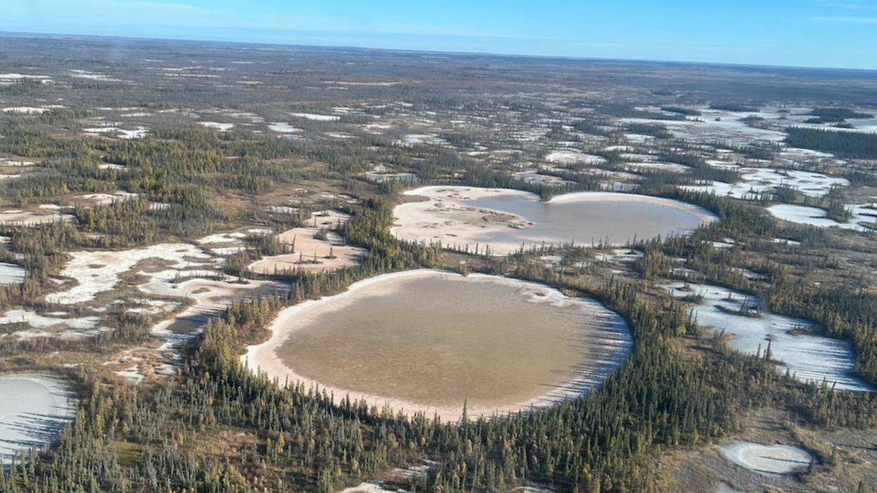 A birds eye view of ponds in Wood Buffalo National Park in the Northwest Territories.