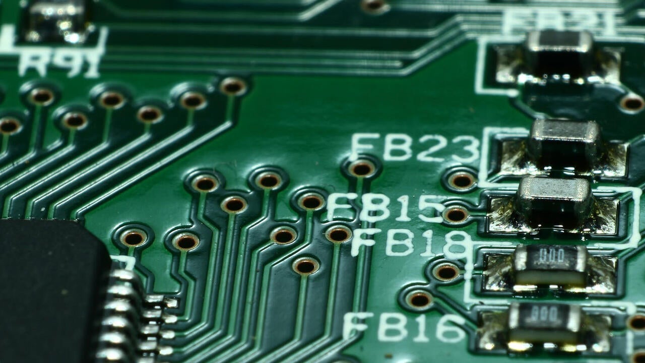 Close up on green circuit board