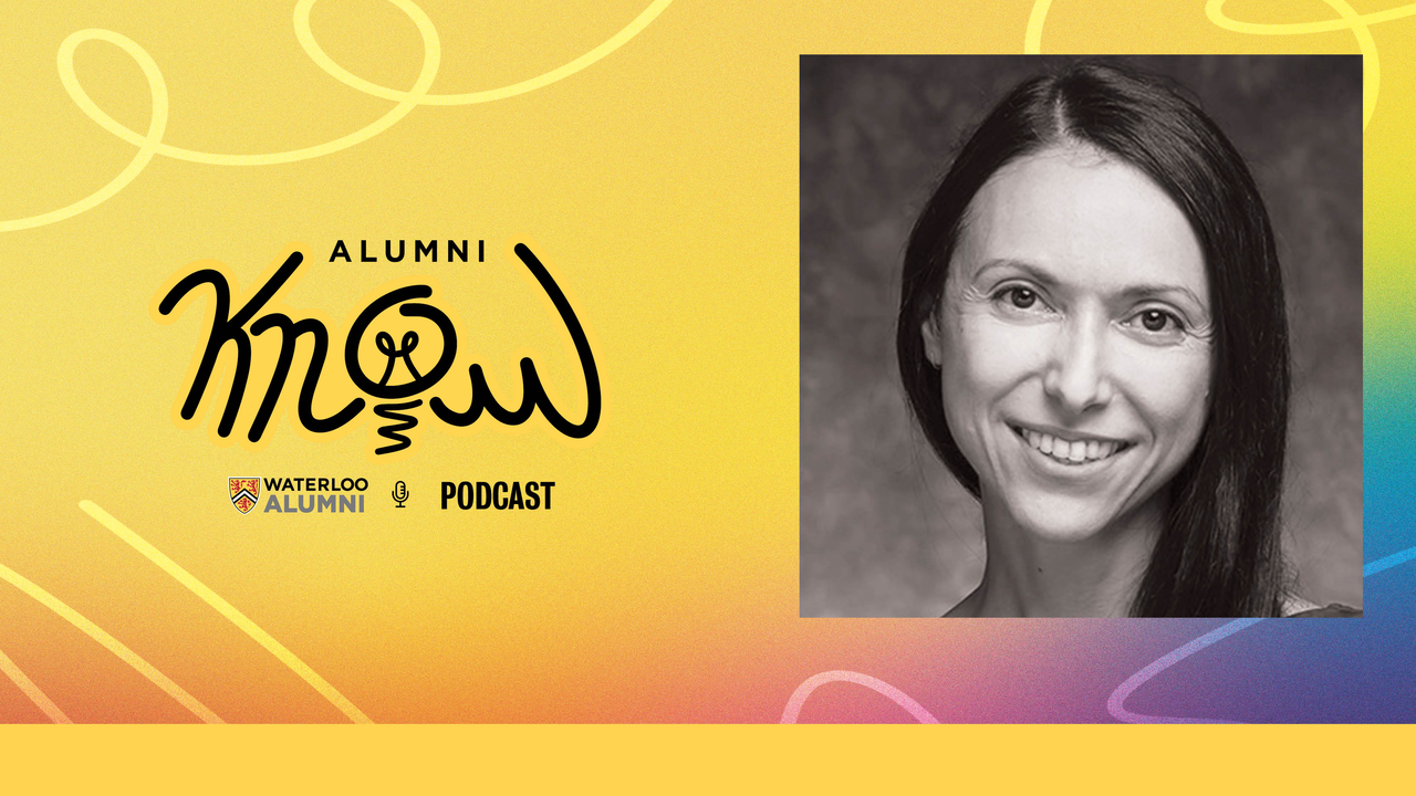 Sara Konrath headshot; Alumni Know, part of UWaterloo Alumni Podcasts