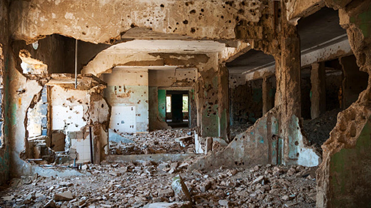 Interior of a bombed structure in Syria