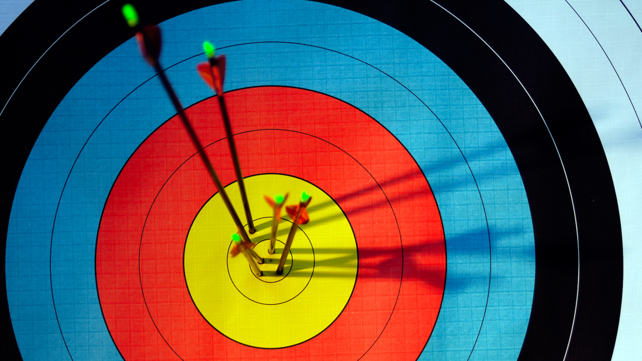 A target with arrows on the bullseye