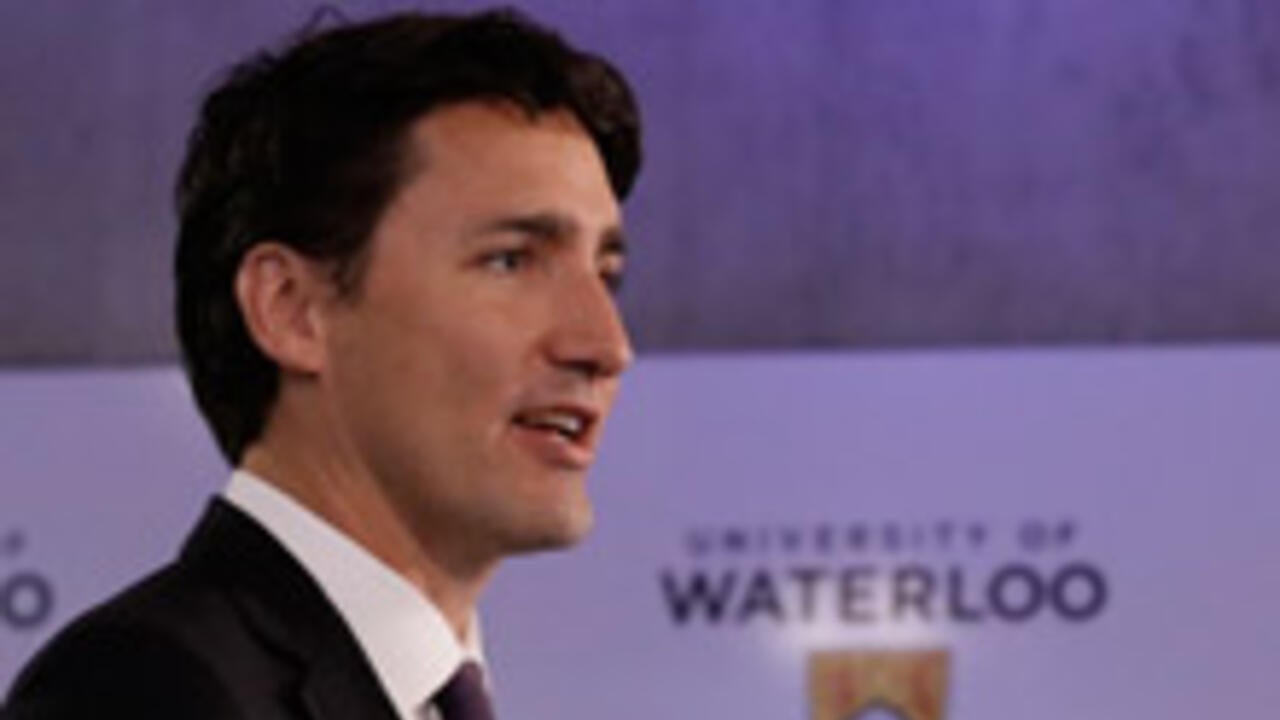 Justin Trudeau speaking at a visit to the university of Waterloo