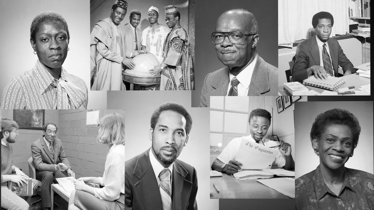 Collage of archival photos of Black professors, staff and students