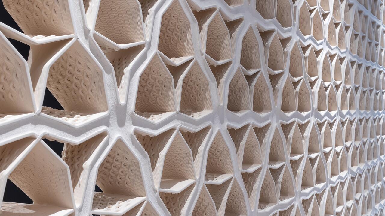 A closeup of the Hive wall made by a Waterloo Architecture team.