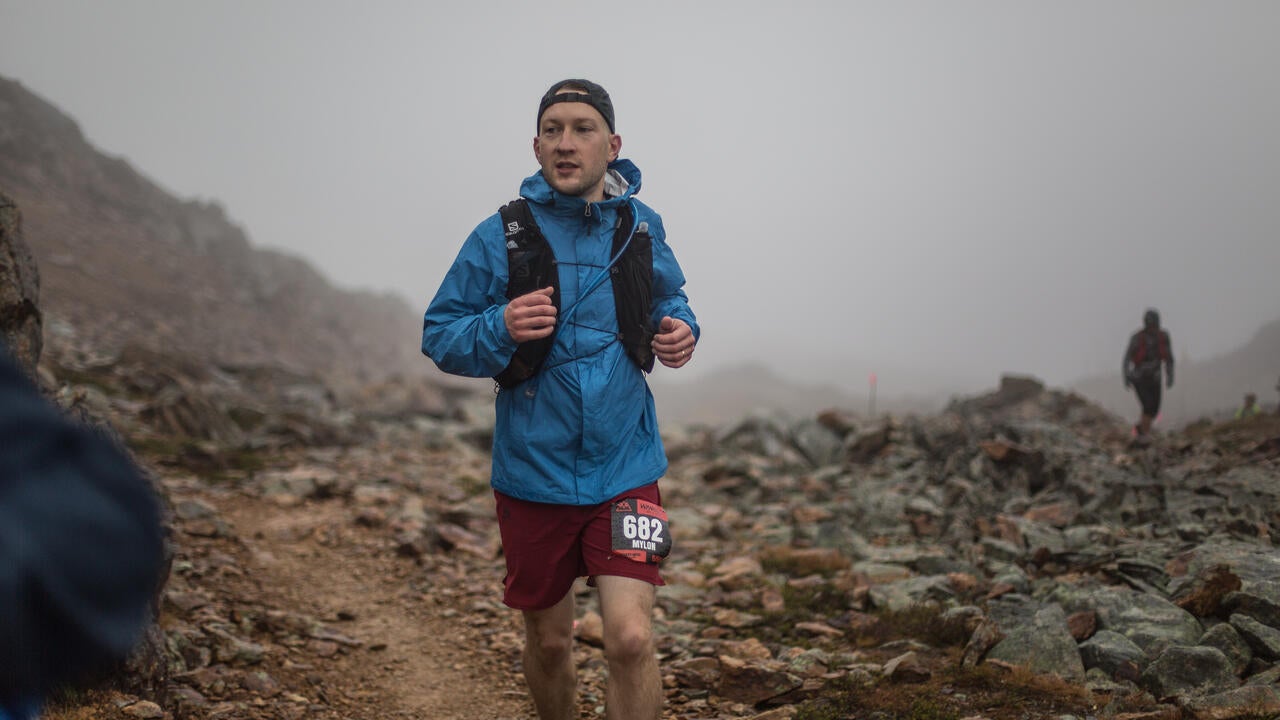 Mylon running along a rocky path