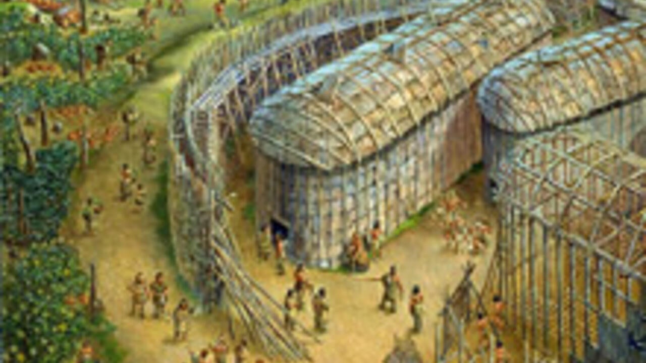 An illustration of a Wendat longhouse