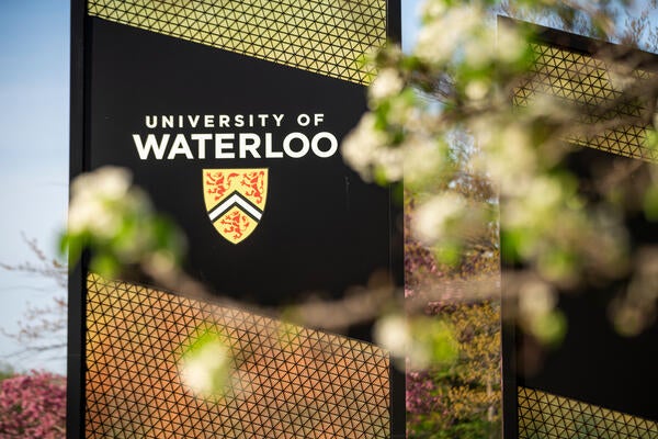 University of Waterloo sign in the spring time