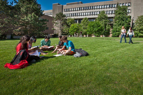 Students sitting on campus