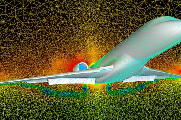 Passenger plane modeled in computational fluid dynamics