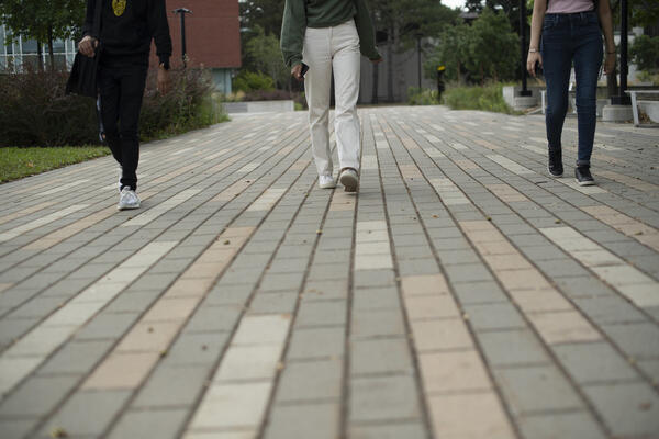 Students walking along campus path