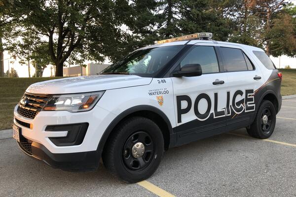 Police services vehicle parked on campus
