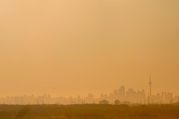 smoke-filled sky with the Toronto skyline