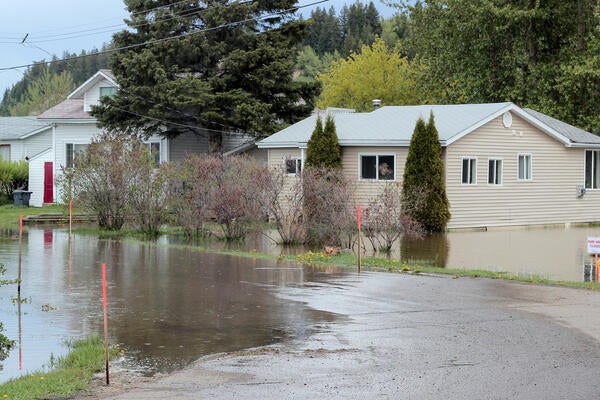 Suburban neighborhood in British Columbia experiencing flooded streets