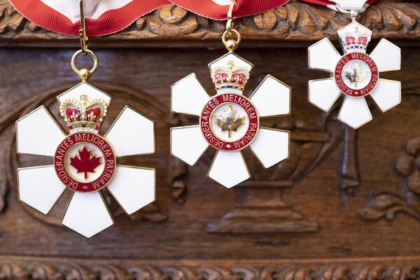 Order of Canada medals on display. Photo credit Sgt Johanie Maheu, Rideau Hall