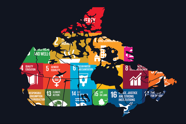 The SDGs underlaid on a map of canada