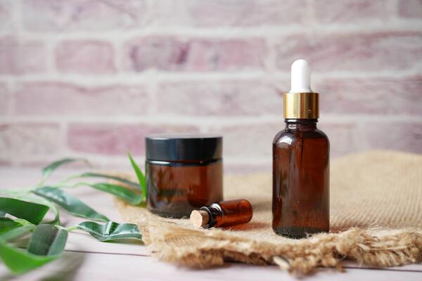 Skincare products in glass containers