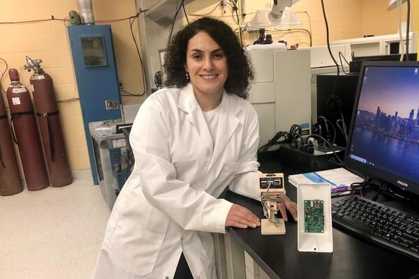 Dr. Hajar Abedi helped refine a prototype radar device developed at the University of Waterloo into a wall-mounted unit now in u