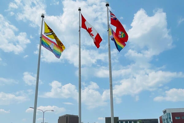 Flags flying on campus