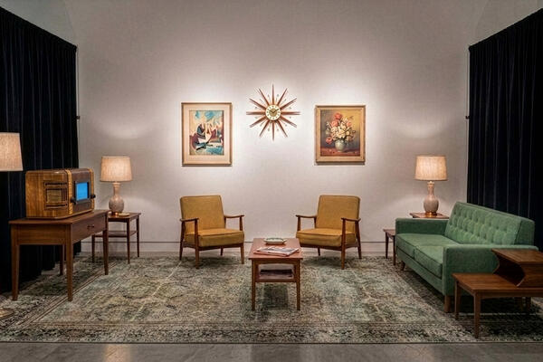 An AI-generated prototype of a living room including Malzahn's artwork