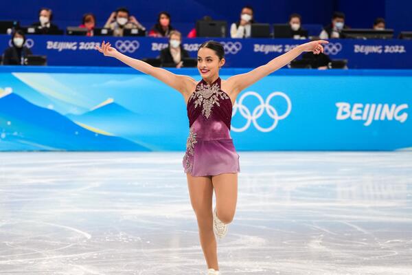 Madeline Schizas skating at the Beijing 2022 Winter Olympics