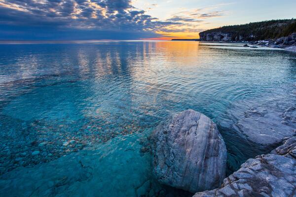 Sunrise as seen from the shore of the Stormhaven campground, in Bruce Peninsula.