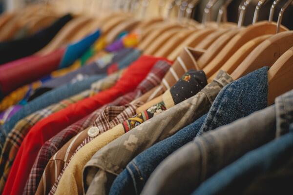 Vintage shirts on a rack in second-hand market