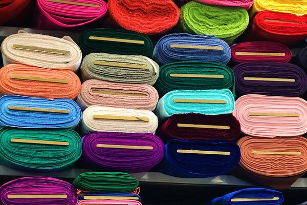 Bolts of colourful fabric.
