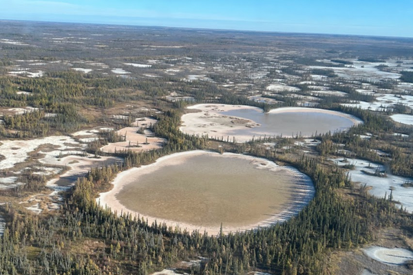 A birds eye view of ponds in Wood Buffalo National Park in the Northwest Territories.
