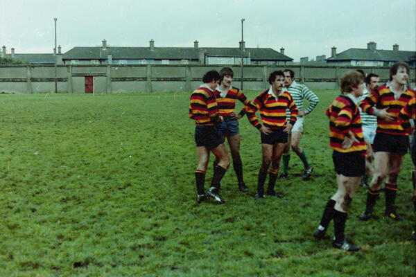 Stephen Webb on a rugby field with teammates