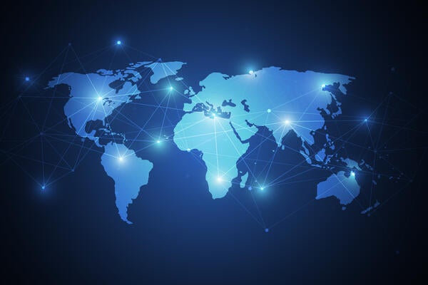 Vector illustration of World map with poin and line composition to illustrate the concept of global business