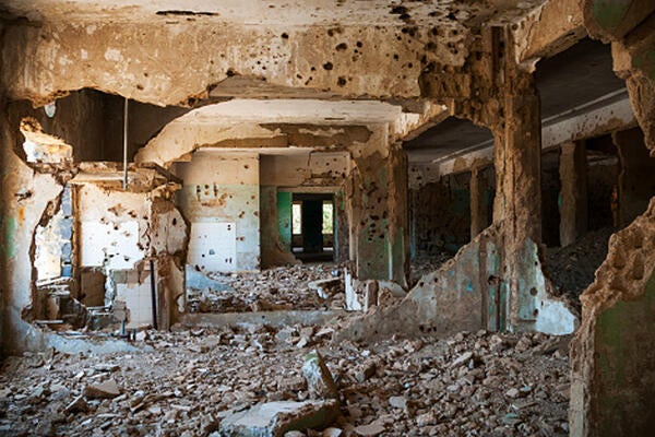 Interior of a bombed structure in Syria