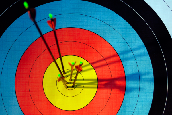 A target with arrows on the bullseye