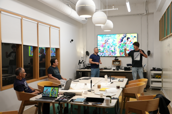 In a boardroom brainstorming.